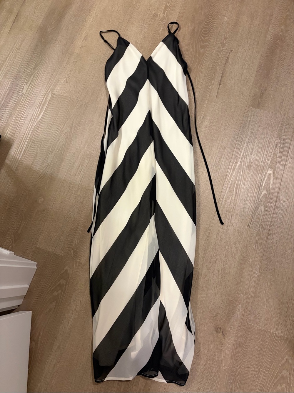 Christopher John Rogers Black and White Chevron Maxi Slip Dress